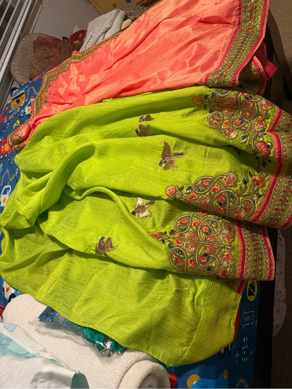 Embroidered Lime Green & Peach Women's Skirt
